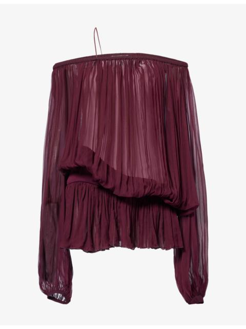 NENSI DOJAKA Ruched Off-Shoulder Silk Mini Dress