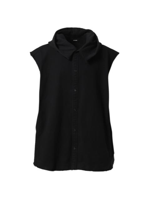 We11done BLACK HOODED SLEEVELESS BUTTON UP SHIRT / BLK