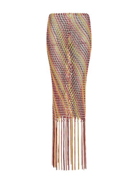 GABRIELA HEARST Lycos Fringe Macrame Maxi Skirt in Multi Silk