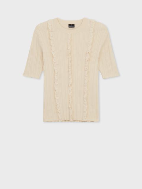 Paul Smith Women's Ecru Cotton Knitted Short-Sleeve Top