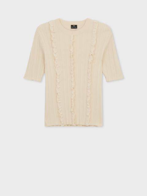 Paul Smith Women's Ecru Cotton Knitted Short-Sleeve Top