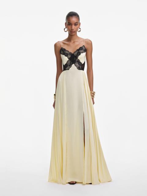 self-portrait Yellow Satin Lace Maxi Dress