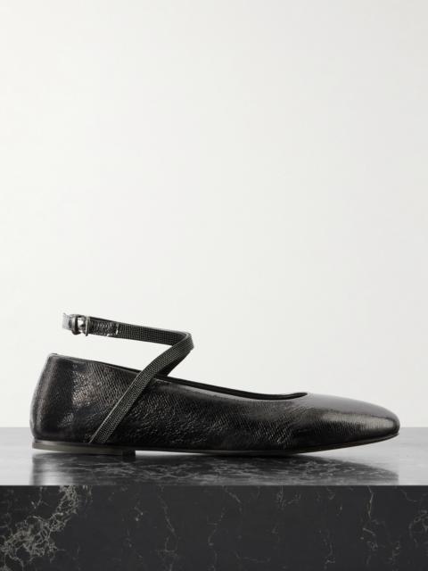 Brunello Cucinelli Bead-embellished Metallic Textured-leather Ballet Flats