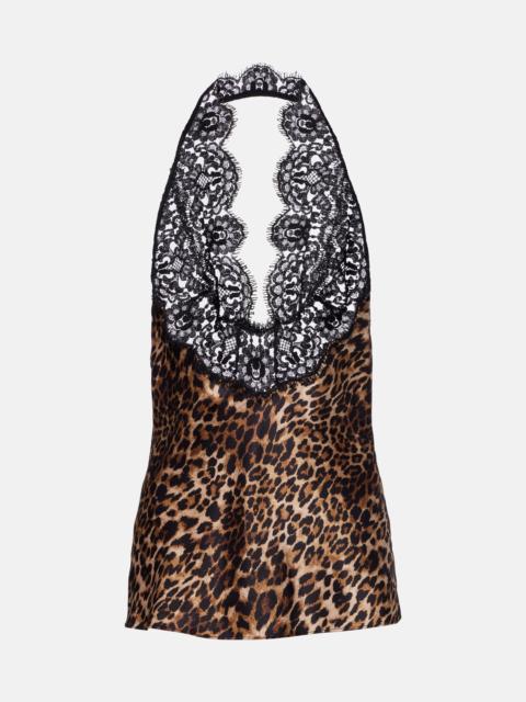 NILI LOTAN Teo leopard-print silk satin top