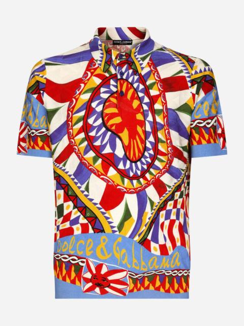 Dolce & Gabbana 3D silk jacquard polo-shirt with carretto print