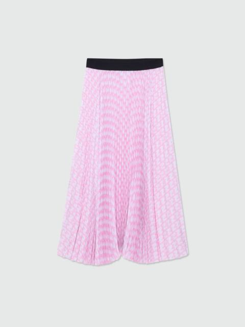 MSGM Pink pleated soleil skirt with all-over MWAVE logo print