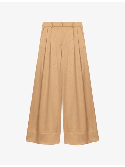 maje Rhinestone Wide-Leg Stretch-Satin Trousers