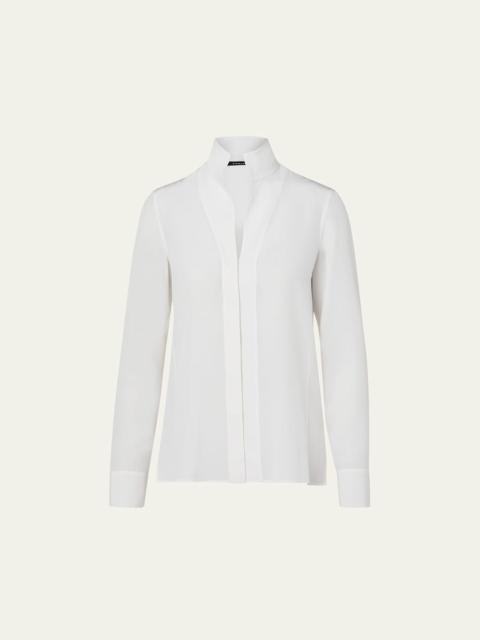 AKRIS Split-Neck Silk Button-Front Blouse
