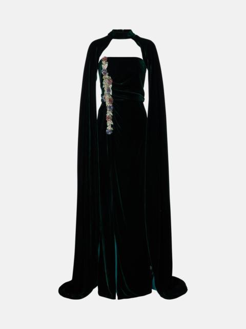 COSTARELLOS Brisha caped embellished velvet gown