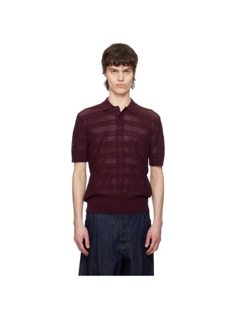Dries Van Noten Burgundy Open-Knit Polo