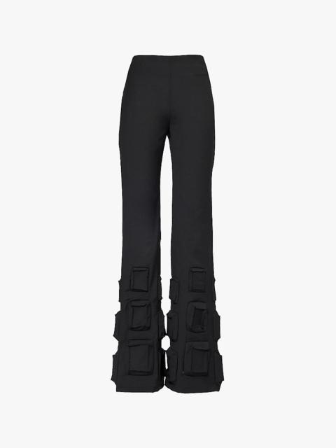 Boxy patch-embossed straight-leg high-rise stretch-woven blend trousers