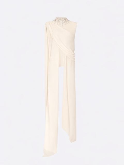 LAPOINTE Georgette Draped Scarf Top With Embroidery