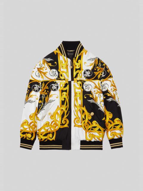 VERSACE Barocco Acanthus Print Silk Bomber Jacket