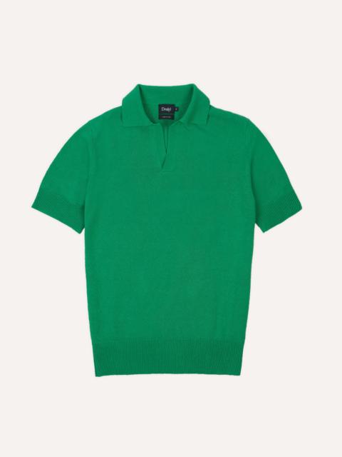 Drake's Green Knitted Silk Short-Sleeve Polo Shirt