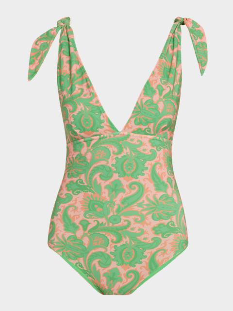 Etro Tie-Shoulder One-Piece Swimsuit