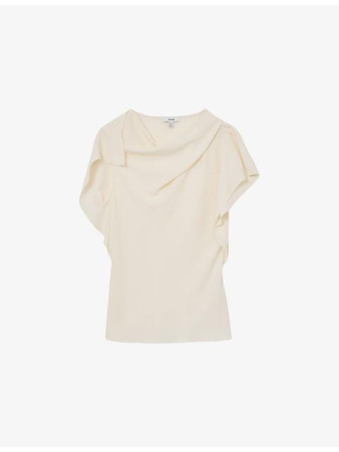 REISS Natalie Drape-Neck Woven Top