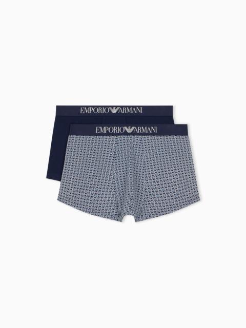 EMPORIO ARMANI 2-PACK TRUNKS IN COTTON JERSEY WITH A PATTERN MIX