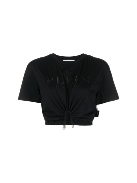 embroidered-logo cropped T-shirt