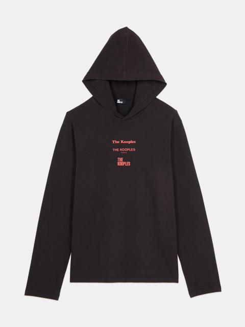 The Kooples LONG-SLEEVED BLACK HOODED LOCATIONS SERIGRAPHY T-SHIRT
