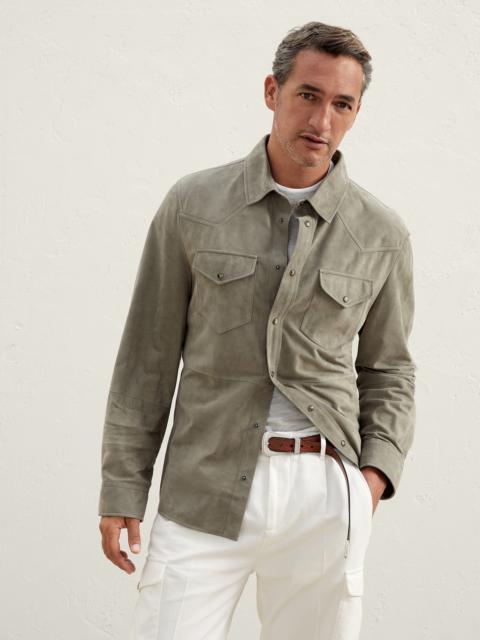 Double face suede shirt-style outerwear jacket