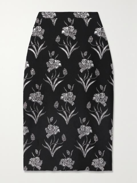 Erdem Maria Metallic Floral-jacquard Midi Skirt