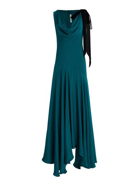 RODARTE Velvet-Trimmed Silk Crepe Cowl-Neck Maxi Dress blue