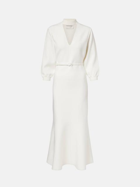 ROLAND MOURET Cutout knitted belted midi dress