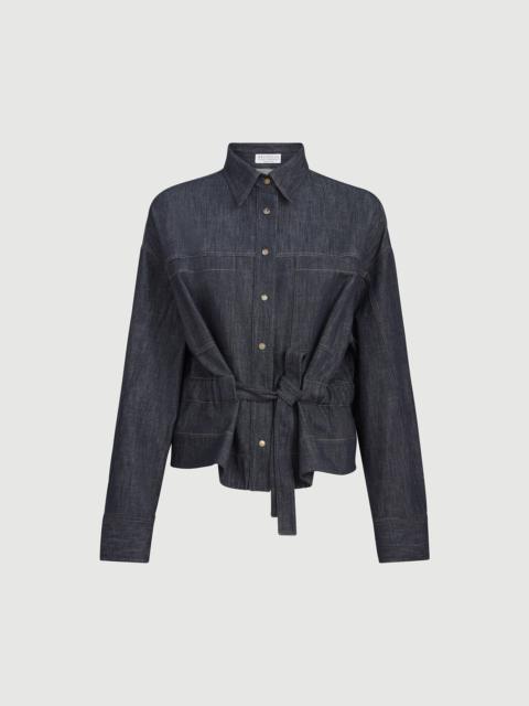 Brunello Cucinelli Cotton denim-effect twill cropped shirt