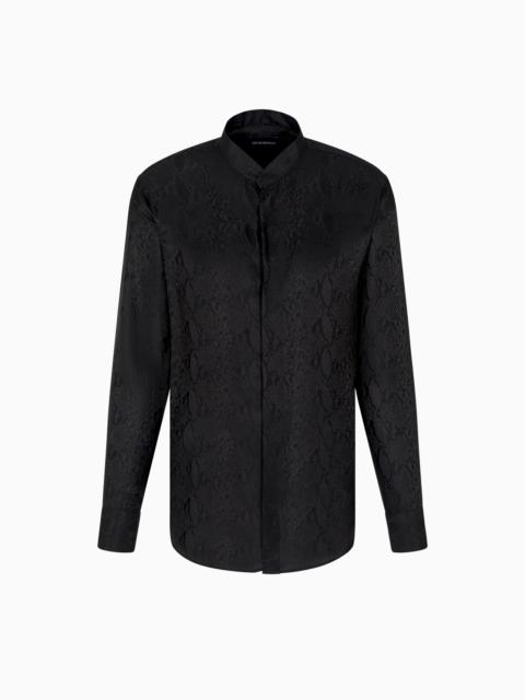 EMPORIO ARMANI SILK-BLEND ANIMAL JACQUARD SHIRT WITH GURU COLLAR