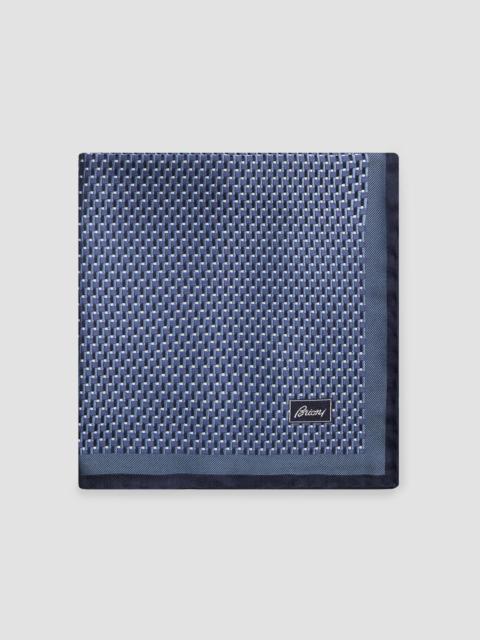 Brioni Men's Hand-Rolled Geometric Silk Pocket Sqaure - Deep Blue