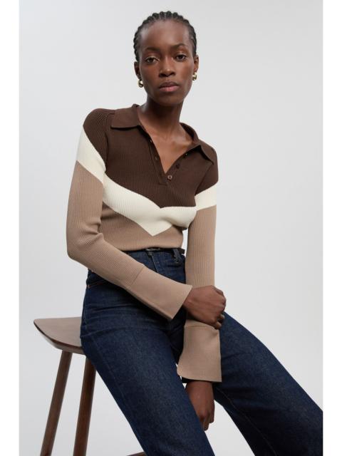 KAREN MILLEN Viscose Blend Rib Knit Polo Top