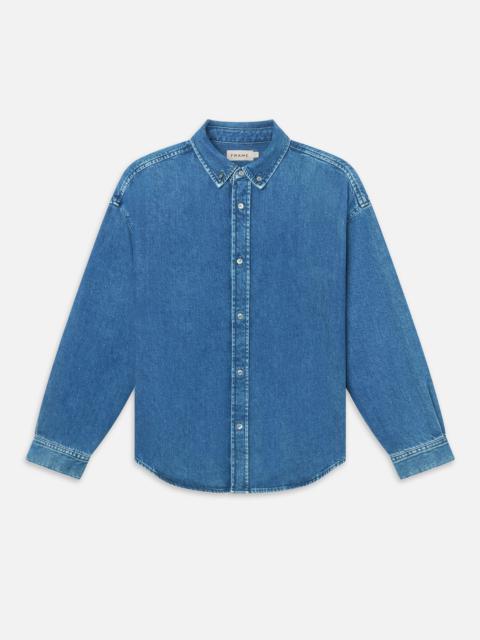 FRAME Button Down Relaxed Denim Shirt in Palma
