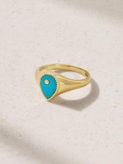 Yvonne Léon 9-karat Gold, Turquoise And Diamond Signet Ring