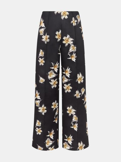 EMILIA WICKSTEAD Daffy Trousers In Black & Yellow Festive Lillies Taffeta Faille