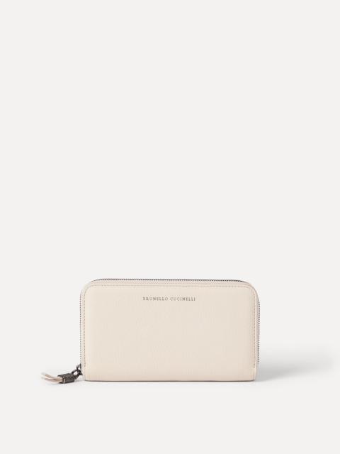 Brunello Cucinelli Grained calfskin wallet with shiny zipper pull