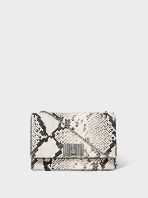 White Snakeskin Leather Chain Evening Bag