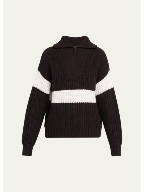 LISA YANG Mavis Stripe Cashmere Rib Quarter-Zip Sweater