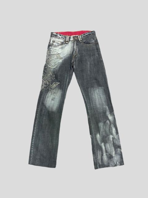 기타 브랜드 Japanese Brand × Vintage - VINTAGE CRAZY LEOPARD EMBROIDERY RARE DESIGN DENIM