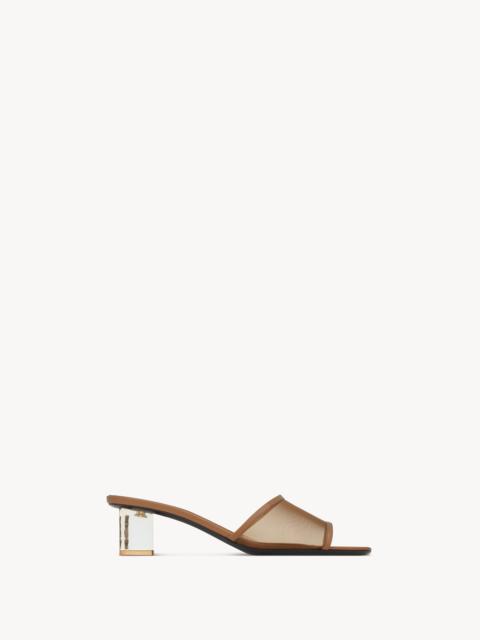 SAINT LAURENT SIP MULE SANDALS IN MESH AND PATENT LEATHER