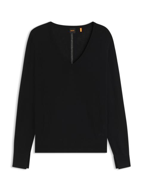 BOSS V-NECK SWEATER WITH OPENWORK STITCHING