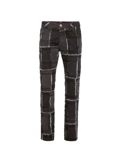 patchwork-design straight-leg jeans