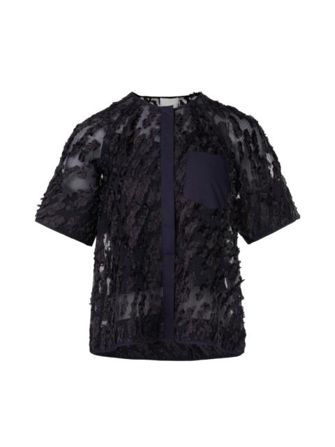 3.1 Phillip Lim Textured Organza Short Sleeve Top