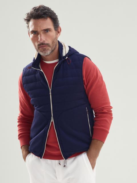 Virgin wool and cashmere knit lightweight down vest with detachable hood