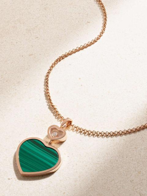Happy Hearts 18-karat rose gold, malachite and diamond necklace