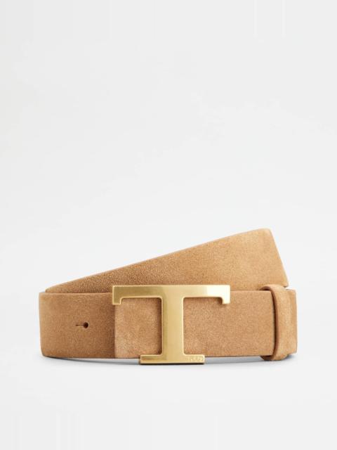 Tod's T TIMELESS REVERSIBLE BELT IN SUEDE AND SMOOTH LEATHER - BEIGE