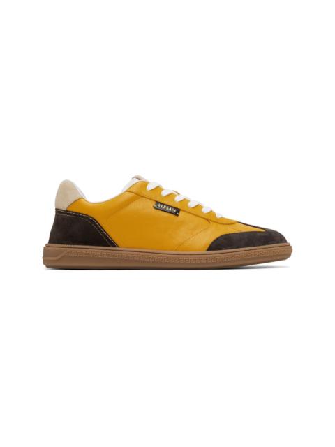 VERSACE Yellow Greca Court Nappa & Suede Sneakers