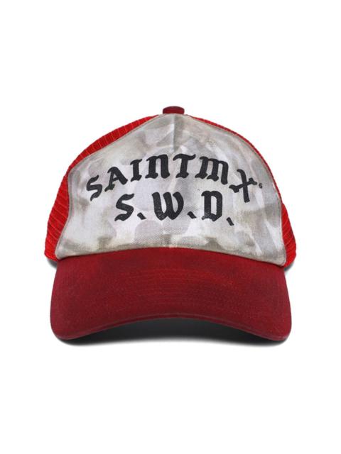 logo-print distressed baseball cap