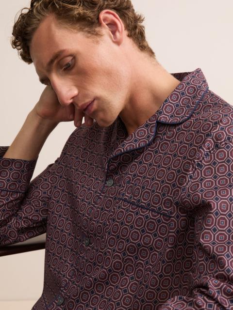 Derek Rose Ledbury Cotton Batiste Pajamas Night Navy & Wine Geo