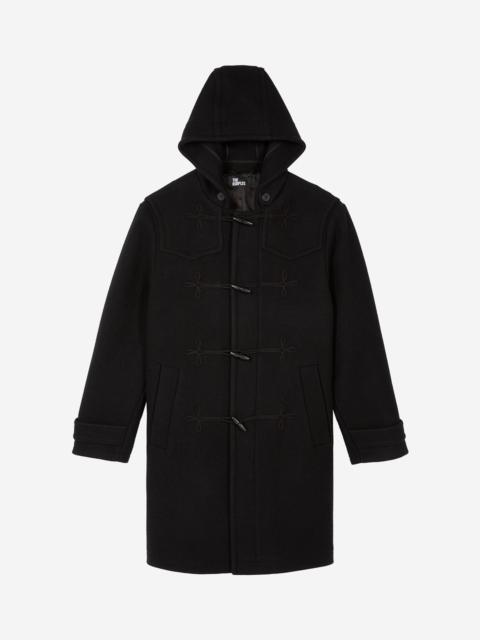 The Kooples LONG BLACK WOOL COAT WITH BRANDENBURG CLOSURE