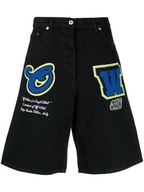 patch wide-leg denim shorts